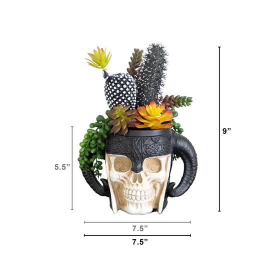 9" Artificial Halloween Mixed Succulent Garden in Warrior Skull Planter